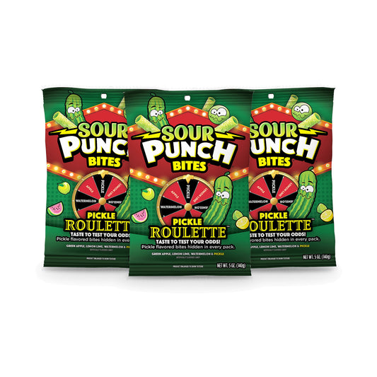 Sour Punch Pickle Roulette Bites 5oz Peg Bags 3-pack