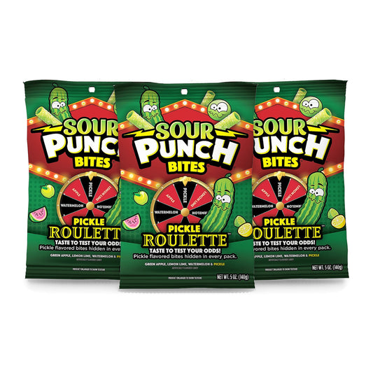 Sour Punch Pickle Roulette Bites 5oz Peg Bags 3-pack