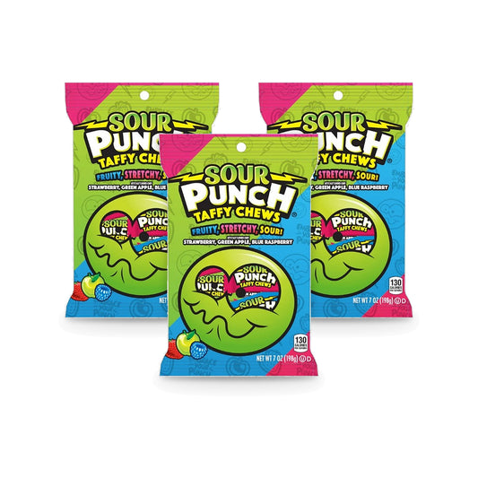 Sour Punch Taffy Chews 7oz Peg Bags 3-Pack