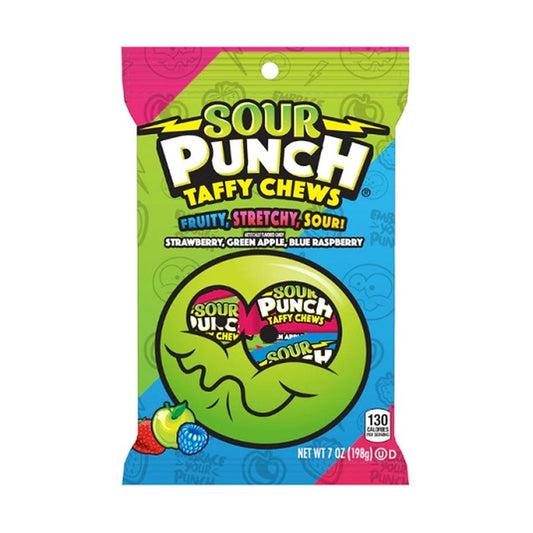 Sour Punch Taffy Chews 7oz Peg Bags