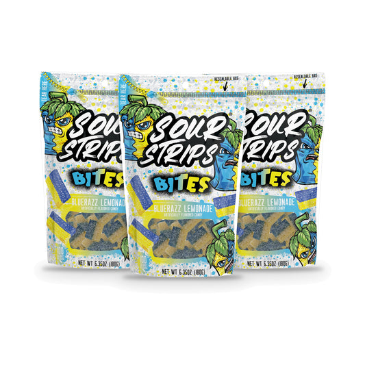 Sour Strips Bites Blue Razz Lemonade 6.35oz Peg Bag 3-Pack