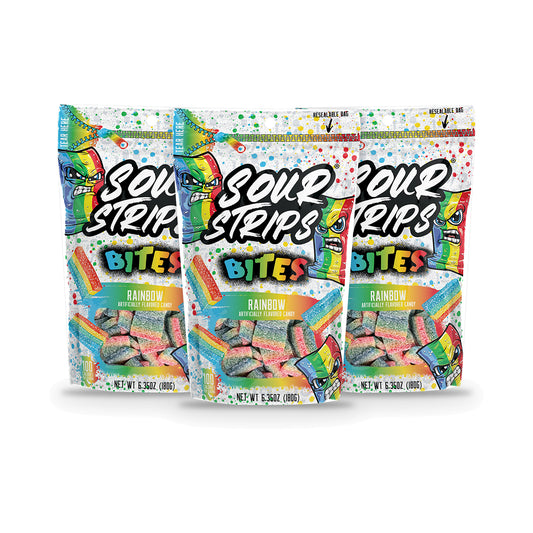 Sour Strips Bites Rainbow 6.35oz Peg Bag 3-Pack