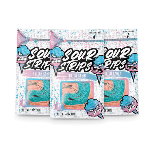 Sour Strips Cotton Candy 3.4oz Peg Bag 3-Pack