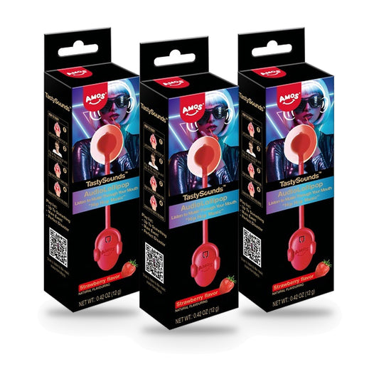 TastySounds Audio Lollipop Amos Strawberry Sugar-Free 3-Pack