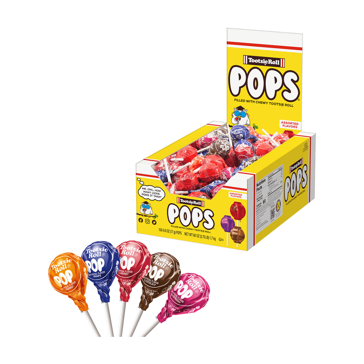 Tootsie Pops Assorted 0.60oz 100ct box