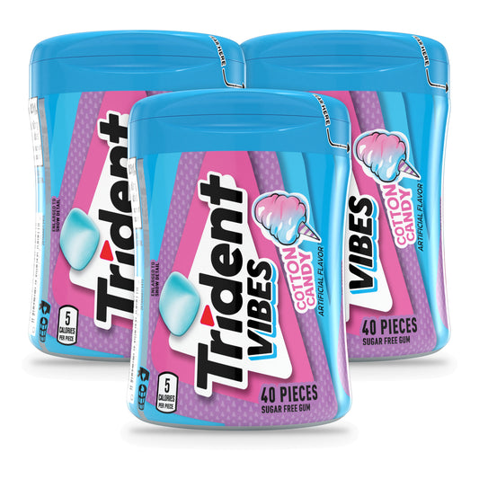 Trident Vibes Cotton Candy Sugar-Free Gum 40pc Bottles 3-Pack