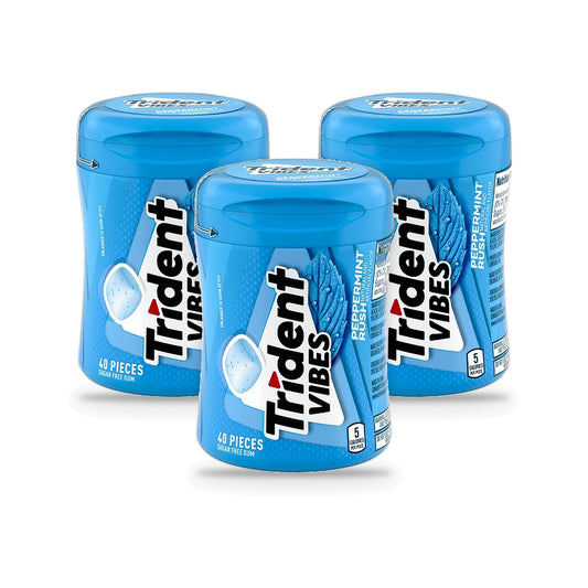 Trident Vibes Peppermint Rush Sugar-Free Gum 40pc Bottles 3-Pack