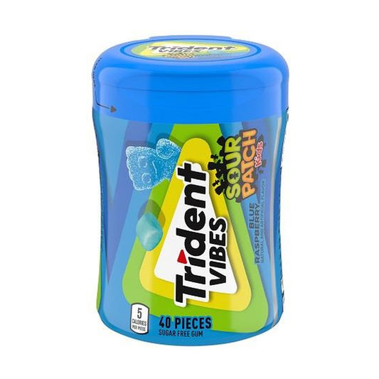Trident Vibes Sour Patch Kids Blue Raspberry Sugar-Free Gum 40pc Bottles