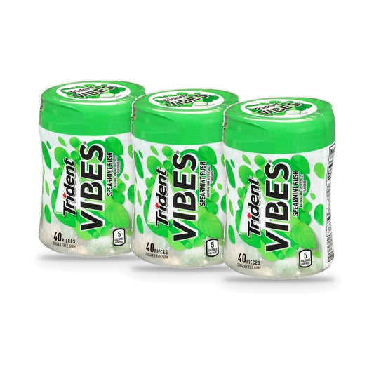 Trident Vibes Spearmint Rush Sugar-Free Gum 40pc Bottles - 3-Pack