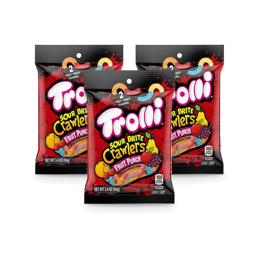 Trolli Sour Brite Crawlers Fruit Punch 3.4oz Bags 3-Pack