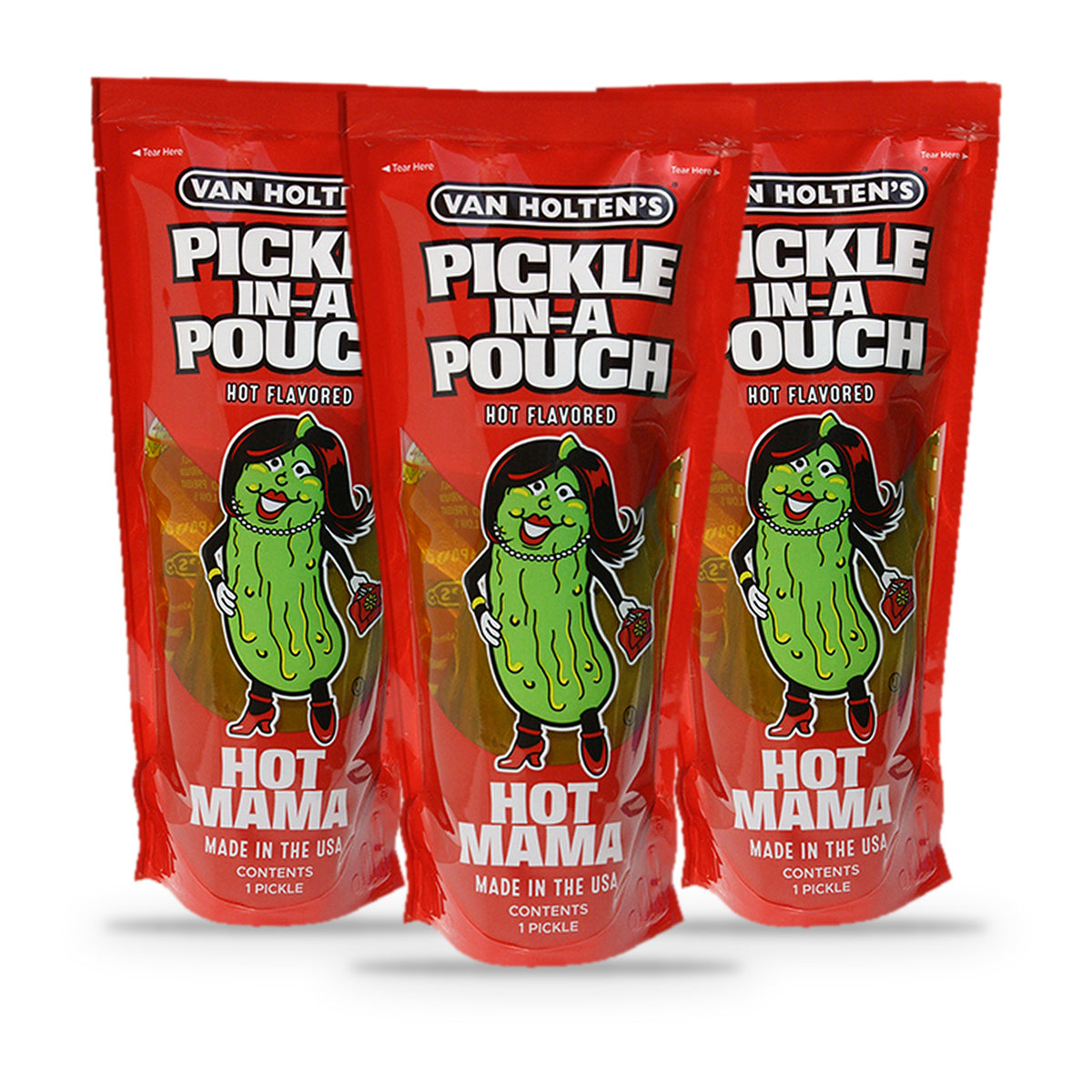 Van Holten's Hot Mama Hot & Spicy Pickle-In-A-Pouch 3-Pack, three pouches