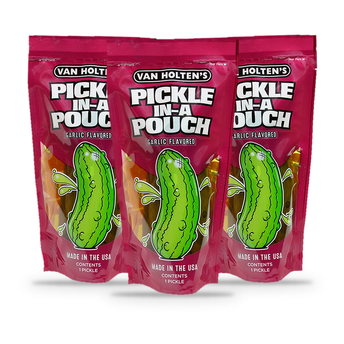 Van Holten's Jumbo Garlic Pickle-In-A-Pouch 3-Pack, three pouches