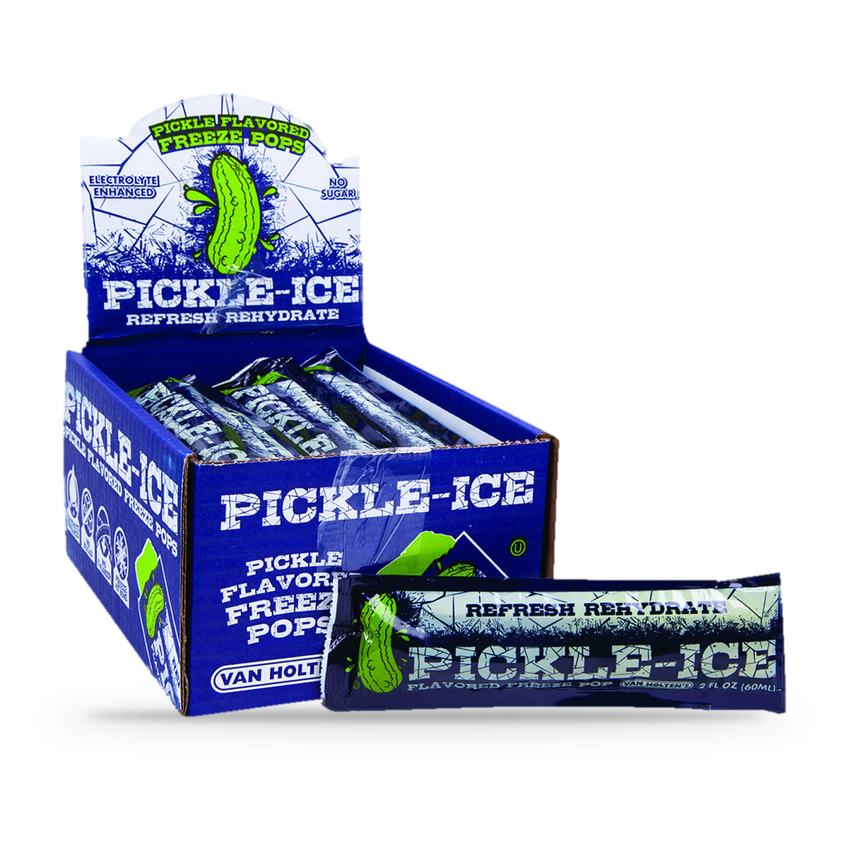 Van Holten's Pickle-Ice Pickle Flavored Freeze Pops 2 fl oz, display box of 24 with one pop