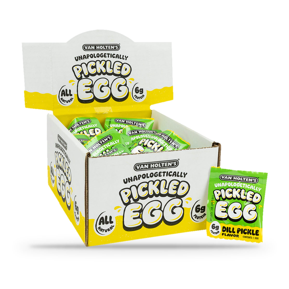 Van Holten's Pickled Egg Dill Pickle, display box of 20 with one pouch in front