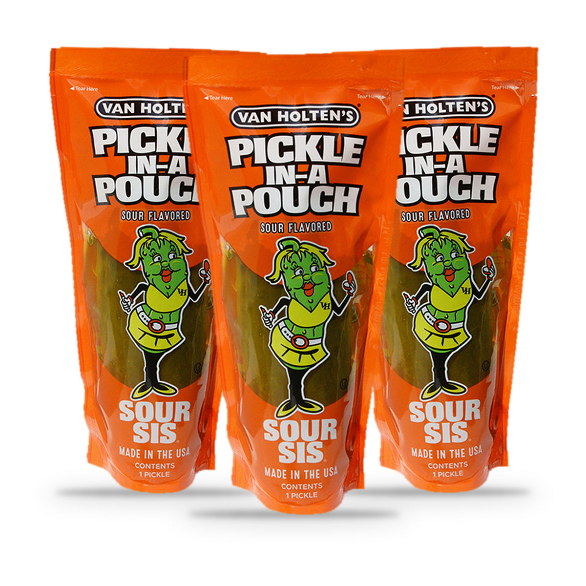 Van Holten's Sour Sis Tart & Tangy Pickle-In-A-Pouch 3-Pack, three pouches
