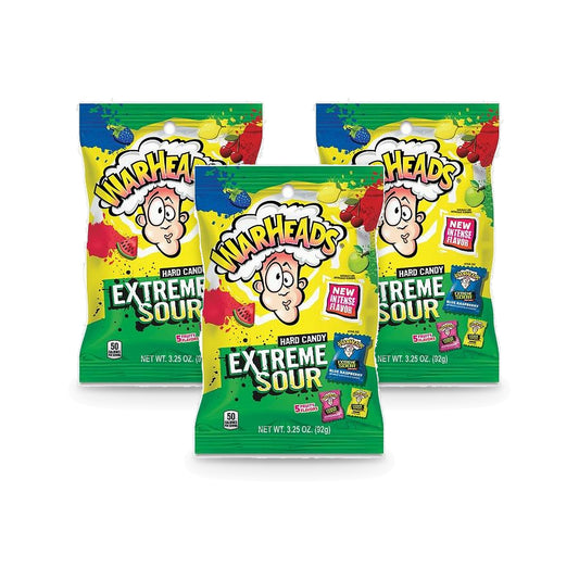 Warheads Extreme Sour Hard Candy 3.25oz Peg Bags 3-Pack