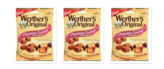 Werther's Original Chocolate Covered Caramels 2.22oz Peg Bag 3-Pack