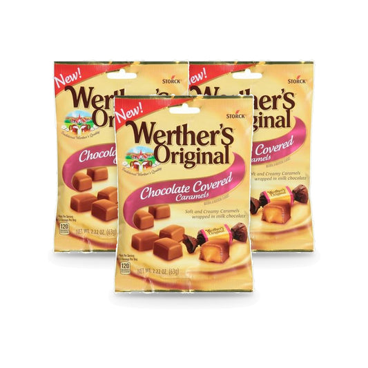 Werther's Original Chocolate Covered Caramels 2.22oz Peg Bag 3-Pack