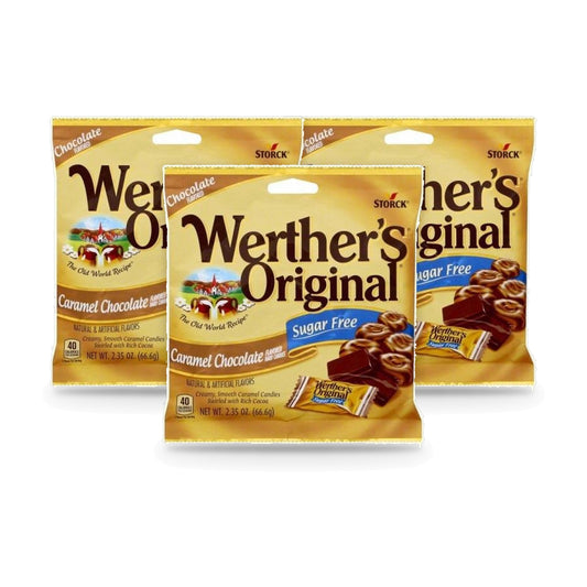 Werther's Original Sugar-Free Caramel Chocolate Hard Candies 2.35oz Bags 3-Pack